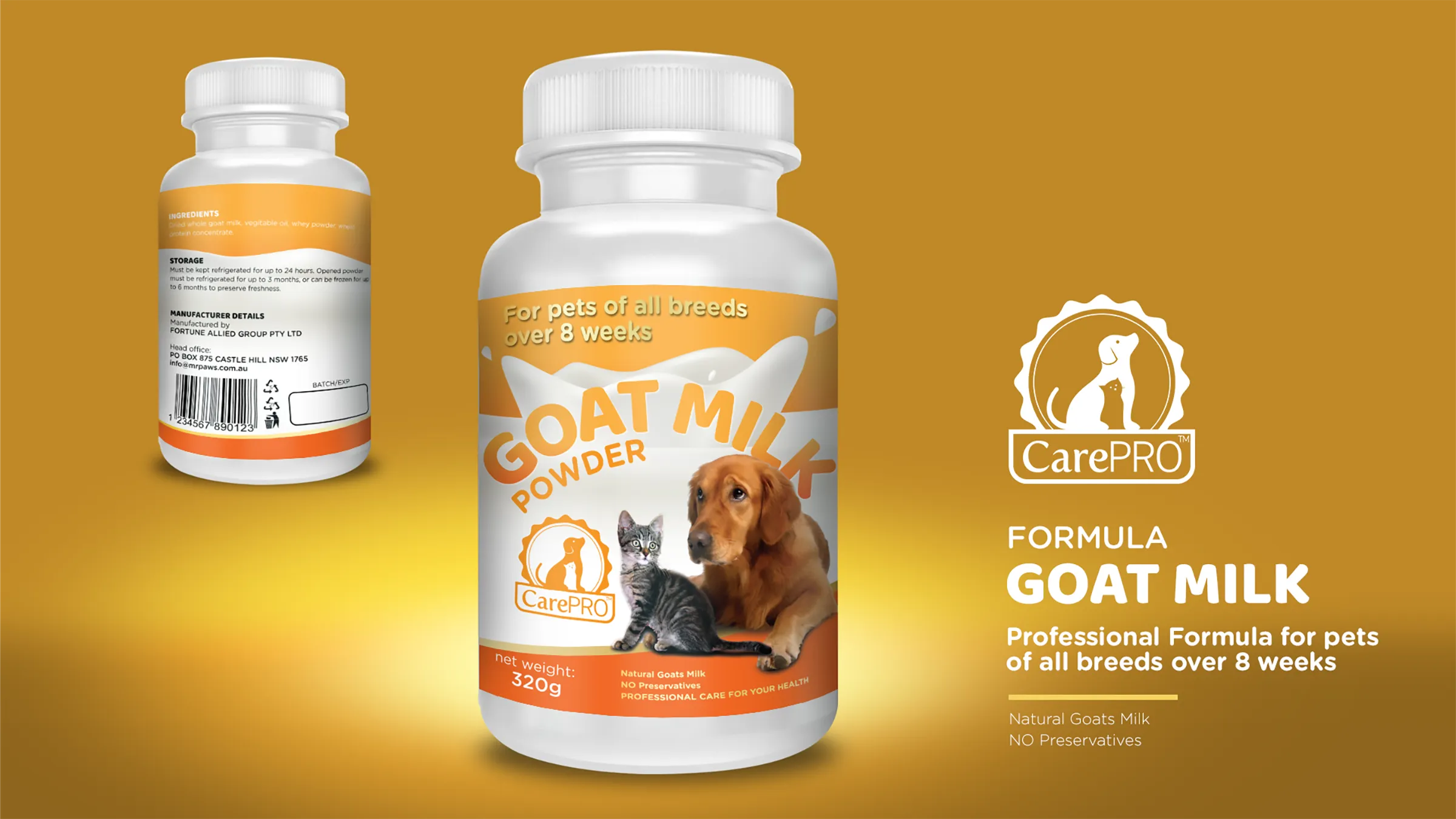 Goat Milk Powder, teglica u narandžastoj boji, za ljubimce svih rasa preko osam nedelja