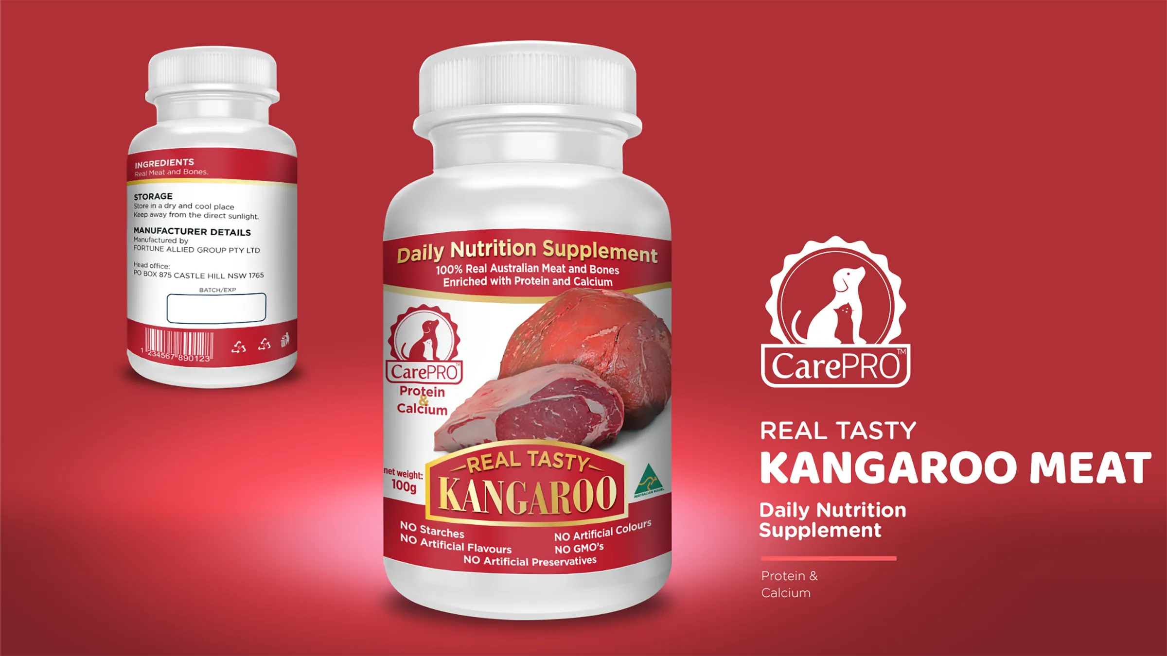 Real Tasty Kangaroo, dnevni dodatak ishrani u crvenoj boji, 100 g mesa i kostiju