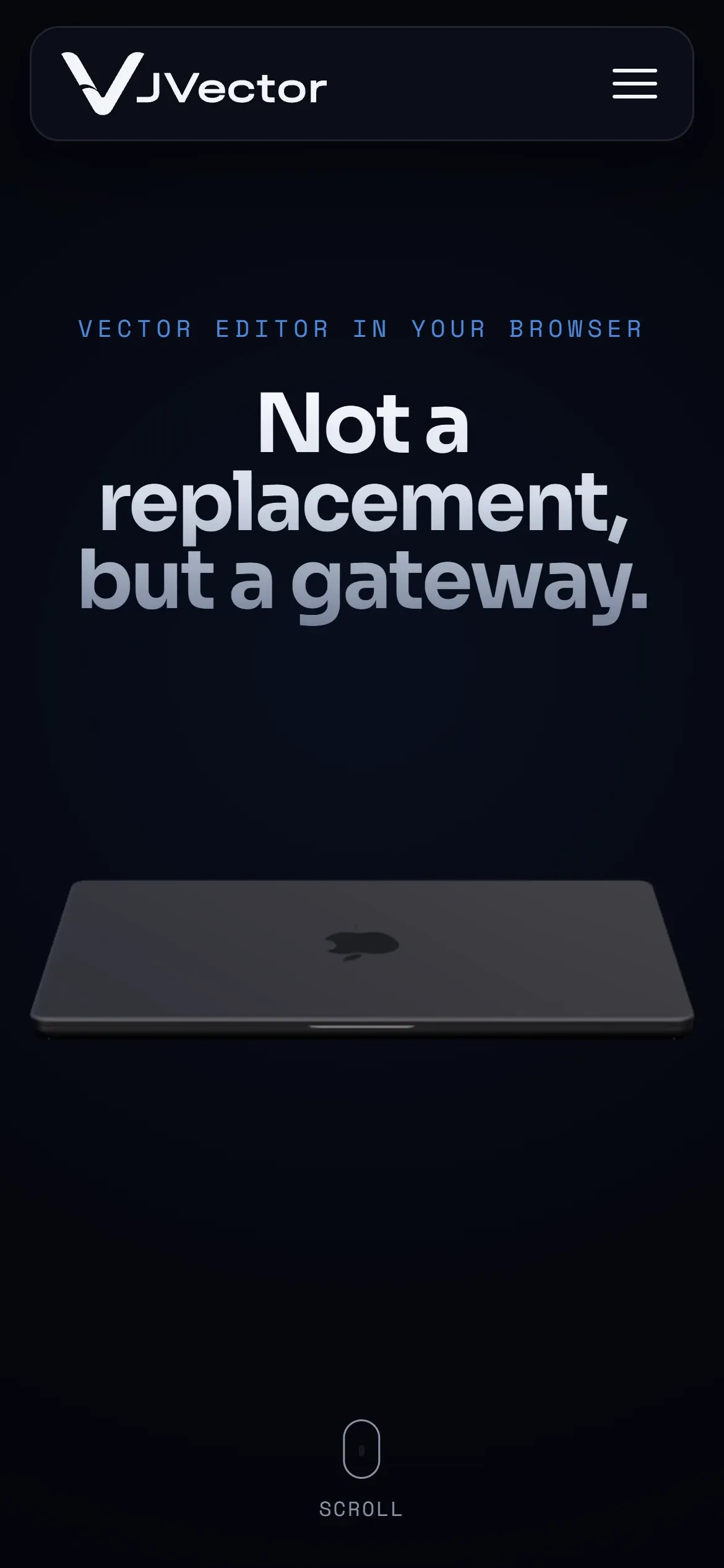 Naslovna strana jvector.net na telefonu, sa naslovom Not a replacement, but a gateway