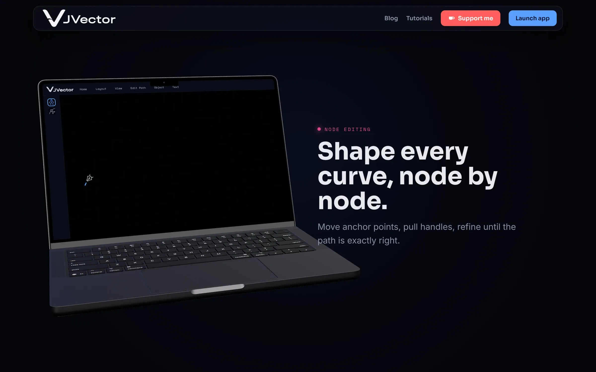 Laptop okrenut na drugu stranu za sekciju o editovanju čvorova, Shape every curve, node by node