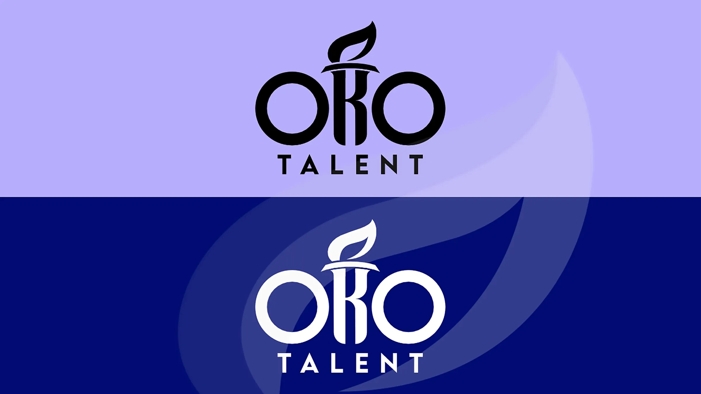 Logotip OKO Talent u pozitivu i negativu, puna crna na svetloj i puna bela na teget podlozi